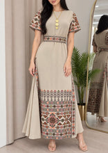 SARA Gorgeous Beige Embroidered Dress Short Sleeve