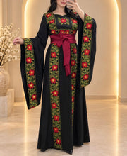 Rafeef Black Floral Embroidered Dress with Unique Very Wide Radan Sleeves