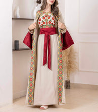 Haya Beige Dress and Abaya Set with Palestinian Floral Embroidery