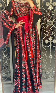 Sparkling Unique Design Floral Black Thob with Red Embroidery