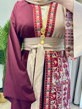 MAZEEJ Beige and Burgundy Embroidered Abaya