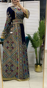 Full of Details Navy Palestinian Embroidered Thobe Dress with Kashmir Details