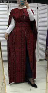 Black long embroidered cape with red embroidery