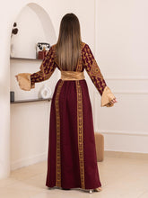 Karmel Burgundy Embroidered Thob Dress with Satin Sleeves Details