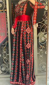 Sparkling Unique Design Floral Black Thob with Red Embroidery