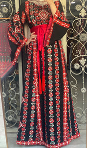 Sparkling Unique Design Floral Black Thob with Red Embroidery