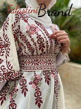 White & Red Embroidered Open Abaya/Bisht