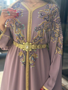 Elegant Handmade Belted Mauve Caftan