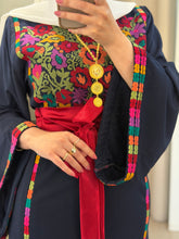Elegant Navy Ward Thob With Manajil Details and Satin Belt