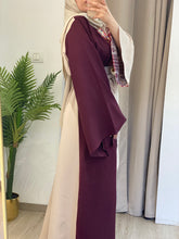 MAZEEJ Beige and Burgundy Embroidered Abaya