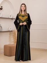 Yaqoot Elegant Stylish Black Thob with Green Embroidery and Satin Details