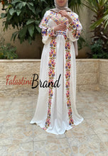 White Satin Flowy Thob Dress With Colorful Gorgeous Embroidery