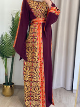 Rahaf Most Elegant Burgundy and Golden Embroidered Thob with Orange Satin and Manajil Details