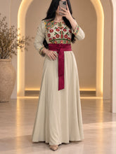 Haya Beige Dress and Abaya Set with Palestinian Floral Embroidery
