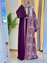 MAZEEJ Beige and Burgundy Embroidered Abaya