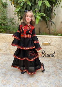 Little Girls Black and Red Ruffled Embroidered Spanish Like Dress