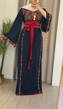 Elegant Navy Ward Thob With Manajil Details and Satin Belt