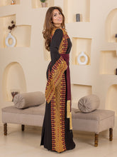 Hooraya Black and Burgundy Thob Dress with Golden Embroidery