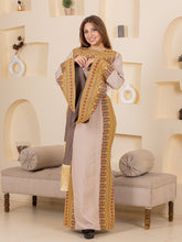 Hooraya Beige and Grey Thob Dress with Golden Embroidery