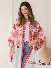 White Diamond with Red Embroidery Open Abaya/Bisht