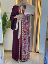 MAZEEJ Beige and Burgundy Embroidered Abaya