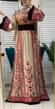 Charming Palestinian Embroidered Beige And Red Thobe Dress Palestinian Embroidery