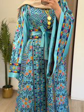 Durra Blue Satin Elegant Wide Sleeves Full Embroidered Thob Dress