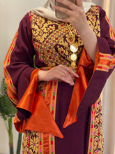 Rahaf Most Elegant Burgundy and Golden Embroidered Thob with Orange Satin and Manajil Details
