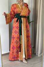 NAQSH Qasab Luxurious Orange Diamond Embroidered Abaya with Golden Thread Details