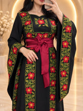 Rafeef Black Floral Embroidered Dress with Unique Very Wide Radan Sleeves