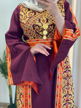 Rahaf Most Elegant Burgundy and Golden Embroidered Thob with Orange Satin and Manajil Details