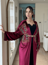 Elegant Burgundy Handmade Moroccan Open-Front Djellaba with Belt