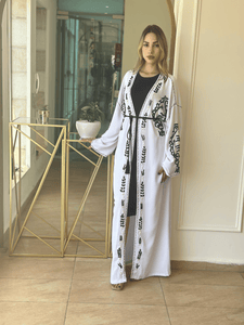 Elegant White Handmade Moroccan Open-Front Djellaba with Belt