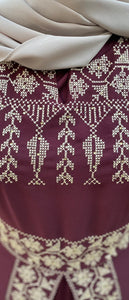 Burgundy Elegant Split Skirt Two Pieces Thob Dress with Golden Embroidery