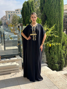 Elegant Black Sleeveless Handmade Moroccan Belted Caftan with Cape