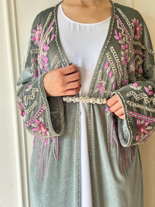 Elegant Sage Handmade Moroccan Open-Front Djellaba with Belt