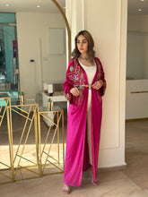 Elegant Fuchsia Handmade Moroccan Open-Front Djellaba with Belt