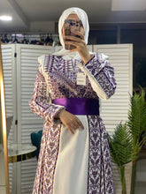 White Made in Gaza Thobe with Unique Purple Embroidery