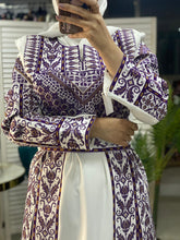 White Made in Gaza Thobe with Unique Purple Embroidery