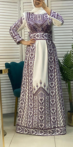 White Made in Gaza Thobe with Unique Purple Embroidery