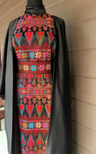 Royal Black Embroidered Dress and Abaya Set with Red Blue and Colored Embroidery