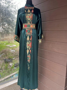 Royal Green Embroidered Dress and Abaya Set