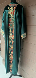 Royal Green Embroidered Dress and Abaya Set