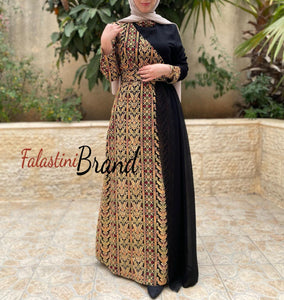 Trending Half Embroidered Golden and Black Dress