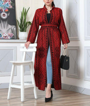 Stylish Long Black And Red  Embroidered Maxi Jacket/Abaya