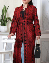 Stylish Long Black And Red  Embroidered Maxi Jacket/Abaya