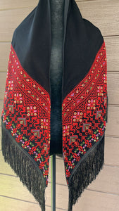 Black And Red Embroidered Shawl with Stylish Machine Embroidery