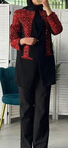 Red And Black Embroidered Jacket with Rhinestones