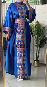 Royal Blue Embroidered Dress and Abaya Set