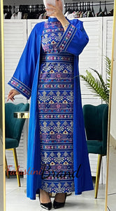 Royal Blue Satin Embroidered Dress and Abaya Set